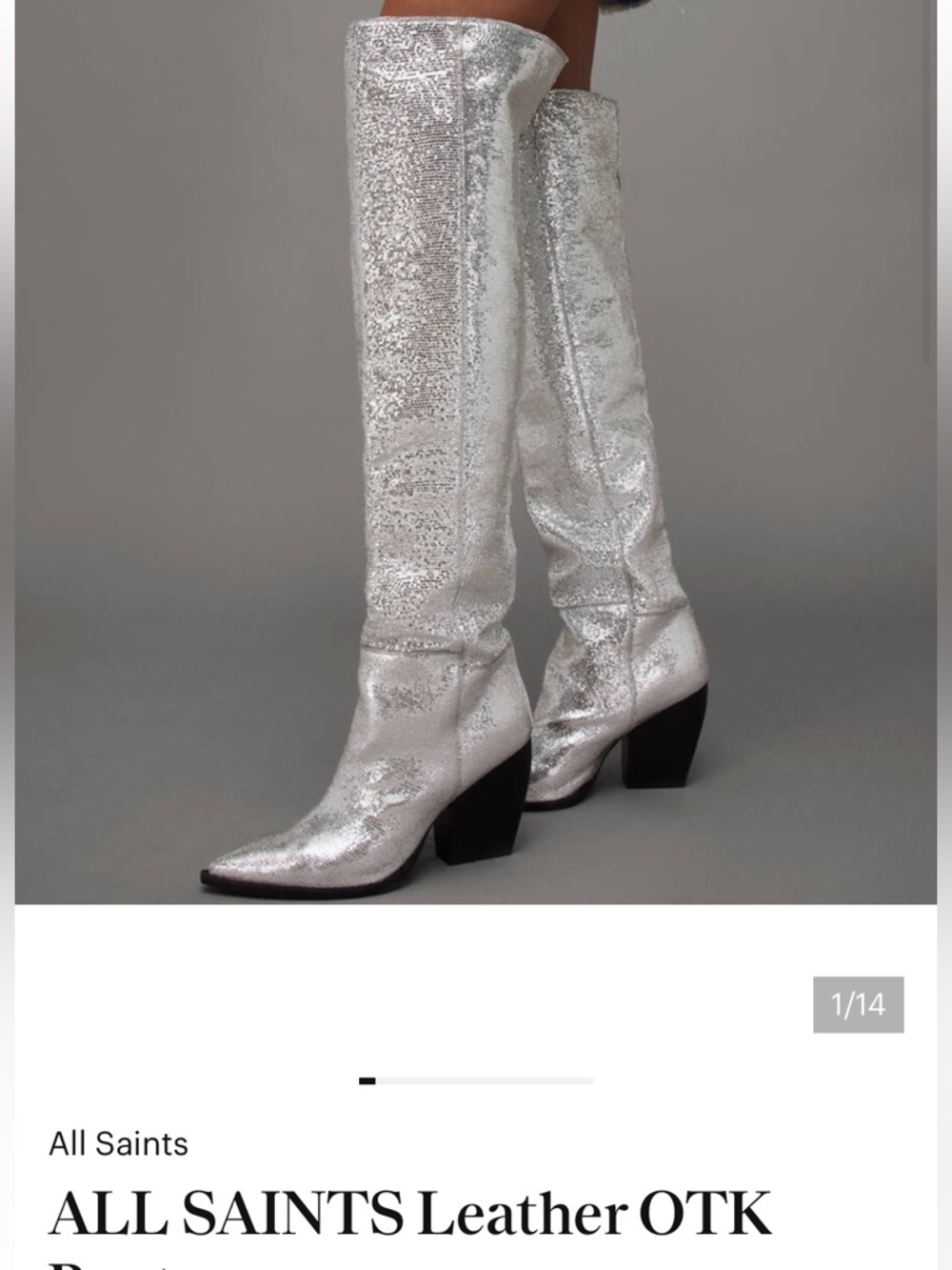 All Saints Metallic Silver Leather Over-the-Knee Boots - Picture 4 of 4